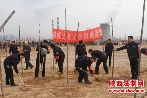 韩城市公安局民警积极参加“3·12”义务植树活动